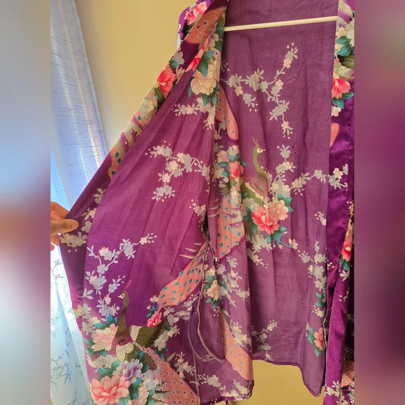 Peacock Floral Vibrant Purple  Kimono Size S/M - Picture 4 of 9